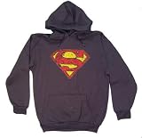  : Superman Distressed Logo Charcoal Gray Hooded Sweatshirt