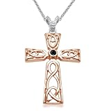 18k Rose Gold Plated Sterling Silver Black and White Diamond Celtic Cross Pendant (1/10 cttw, I-J Color, I3 Clarity), 18"