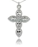 Large Marquise Stone Diamond Pave Cross Pendant