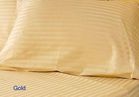 Homespell Egyptian Cotton Bed Sheet Set 500 Thread Count Sateen Stripe Gold Queen