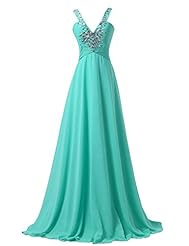 Sexy V-neck Backless  Lace-Up Sequined Ruched Acrylic/Chiffon/Satin Evening Dress/Prom Dress/Maxi Dress  With Ruffles
