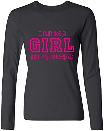 HnHaigg Women's I Run Like A Girl Funny Long Sleeve T-Shirt Black XXL
