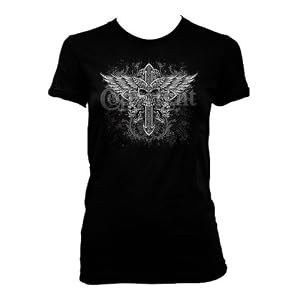 Winged Skull Cross Ladies T-shirt, Ladies Old School Tattoo Shirts