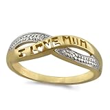 9ct Yellow Gold Ladies Cross Over 'I Love Mum' Ring Set with 1/2 Point of Diamond Size - N