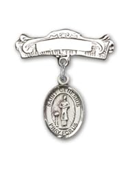 Sterling Silver Baby Badge with St. Genesius of Rome Charm and Arched Polished Badge Pin