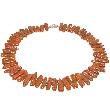 HinsonGayle "Stonehenge" Flame Red Biwa Pearl Necklace and Earrings Set