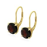 Gold Overlay Sterling Silver 8mm Round Lever Back Garnet Earrings