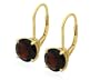 Gold Plated Sterling Silver 8mm Round Lever Back Garnet Earrings
