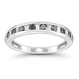 14k White Gold Round and Baguette Black and White Diamond Anniversary Band (1/4 cttw, I-J Color, I2-I3 Clarity), Size 9