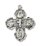 Sterling Silver 5-Way Pendant Stainless Silver Heavy Curb Chain Cross Crucifix Medal