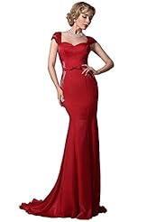 Velvet Mermaid Cap Sleeves Sweetheart Full Length Evening Dress 