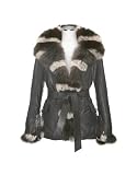 Forzieri Black Leather and Fox-Fur Trim Coat