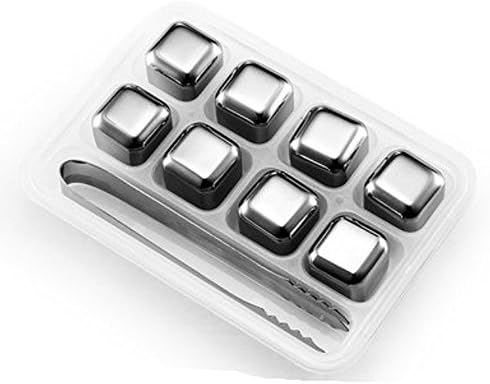 Whiskey Stones,WBSEos 8 pcs Stainless Steel Reusable Ice Cubes Set,Chilling Whiskey Stones with Free Tray Tongs + Freezer Tray