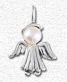White Pearl Angel Charm with Solid Sterling Silver Accents