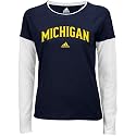 adidas Michigan Wolverines Ladies Navy Blue Fontology Double Layer Long Sleeve T-shirt