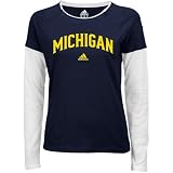 adidas Michigan Wolverines Ladies Navy Blue Fontology Double Layer Long Sleeve T-shirt