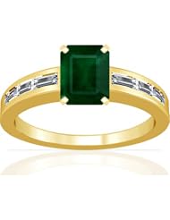 18K Yellow Gold Emerald Cut Emerald Ring With Sidestones
