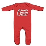 (フロソ) FLOSO 赤ちゃん・ベビー用 Daddys Drinking Buddy(パパの飲み友達)プリント 長袖ロンパース ボディースーツ オールインワン スリープスーツ (0-3ヶ月) (レッ