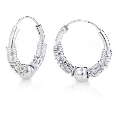 Sterling Silver Wrap Around Bead Bali Style Hoop Earrings
