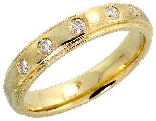 14k Gold Matte Finish Men's Diamond Band, w/ 0.22 Carat Brilliant Cut Diamonds, 3/16 (4.5mm) wide