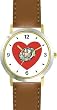 Red Heart - Peace Sign & Flowers - Love & Friendship Theme - WATCHBUDDY&reg; DELUXE TWO-TONE THEME WATCH - Arabic Numbers - Brown Leather Strap-Size-Large ( Men's Size or Jumbo Women's Size )