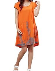 Short Sleeves General Print Cotton/Linen  Dress