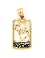 10k Solid Yellow Gold Love Heart Enamel Pendant Charm