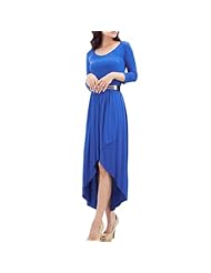 Stretchy Elasticized   Waistline Spring Cotton/Polyester/Spandex Long Sleeves Scoop Neck  Dress