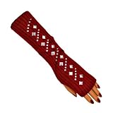 Red Knit Warm Studded Arm Warmers