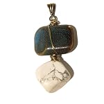 Howlite Pendant 03 Wire Wrapped White Crystal Healing Stone Blue Ceramic Bead Gemstone 2.5