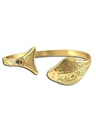 14K Yellow Gold Northwest Coast Native American Halibut Bracelet. Made in USA.
