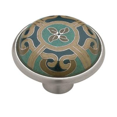 Ceramic Cloisonne Teal Pewter Cabinet Pull Pulls Furniture Drawer Knobs Handles