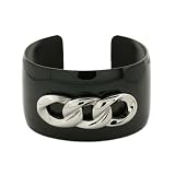 Ladies Stainless Steel Black Plated Cuff Bracelet w  Polished Chain Design, 7.75
