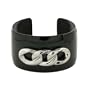Women's Stainless Steel Black Plated Cuff Bracelet with Polished Chain Design, 7.75"
