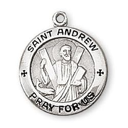 Sterling Silver Saint Andrew Medal and 18-inch Chain