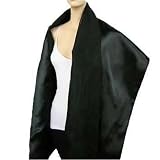 LONG REVERSIBLE ELEGANT BLACK SILK & SATIN SHAWL WRAP