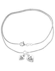 Sterling Silver Necklace with 2 Heart Pendants 17"