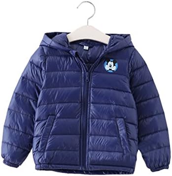 Light and Warm Anti-water-proof Anti-drilling Velvet Boys and Girls' Mickey Pattern Hoodie Down Jacket Stuffed with 90% White duck down (130, dark blue)