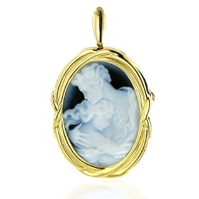 14K Yellow Gold Lovers Cameo Oval Pin Pendant - 1 1 4 x 7 8 by Netaya