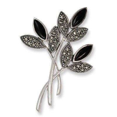 .925 Silver, Onyx & Marcasite Pin.