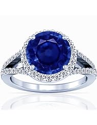 Platinum Round Cut Blue Sapphire Ring With Sidestones (GIA Certificate)
