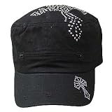 BLACK CASTRO RHINESTONE CROSS FATIGUE HAT CAP ADJ NEW