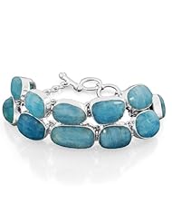 925 Sterling Silver Natural Aquamarine Gemstone Bracelet Jewelry Size 8 Inches