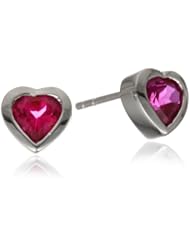Sterling silver Created Ruby Heart Shape Stud Earrings