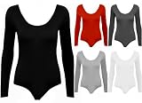 New Ladies Leotard Stretch Bodysuit Long Sleeve Top Womens 8-14