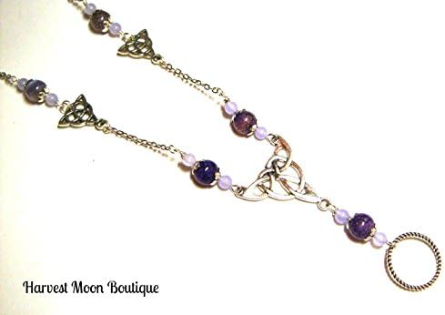 Triquetra Speck-lace Necklace Purple Dragon Vein Agate Beaded Specklace Glasses Holder Eye Glasses Holder Sunglasses Holder Lanyard Key Holder Handmade by Artisan Angie Pinkal Metaphysical
