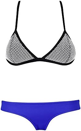 Women's 2Pcs Neoprene Swimsuit Bikini Set(White-Blue,S)