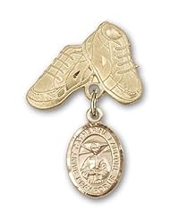 Gold Filled Baby Badge with St. Catherine Laboure Charm and Baby Boots Pin