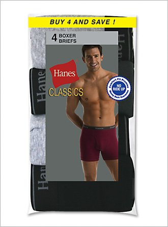 4-Pack Hanes Classics Fashion Ringer Boxer Briefs 7694R4, Assorted, L