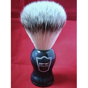 Synthetic Bristle Shaving Brush with Blue Wood Handle and Free Stand from Parker Safety Razor